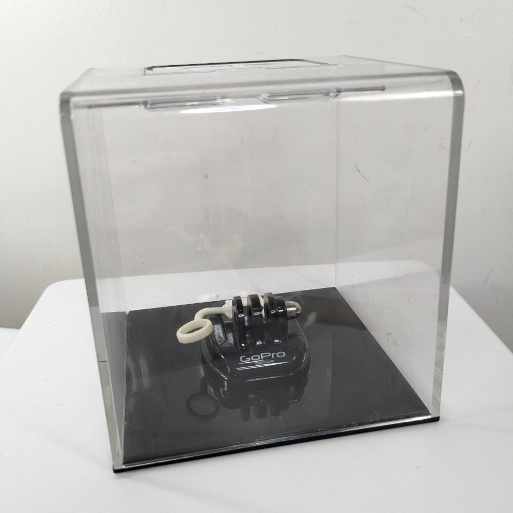 GoPro clear plastic case box cube display retail container black base acrylic